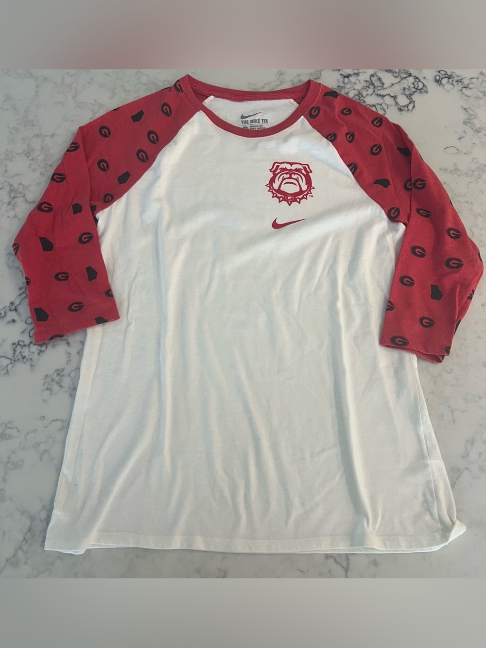Nike Georgia Bulldogs UGA 3/4 Sleeve Raglan T Shirt Red White Women’s Large
